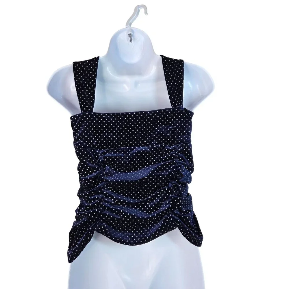 Sugarlips XL Nelly Dot Velvet Blythe Sleeveless Cocktail Top in Navy Blue Velvet - Picture 4 of 7